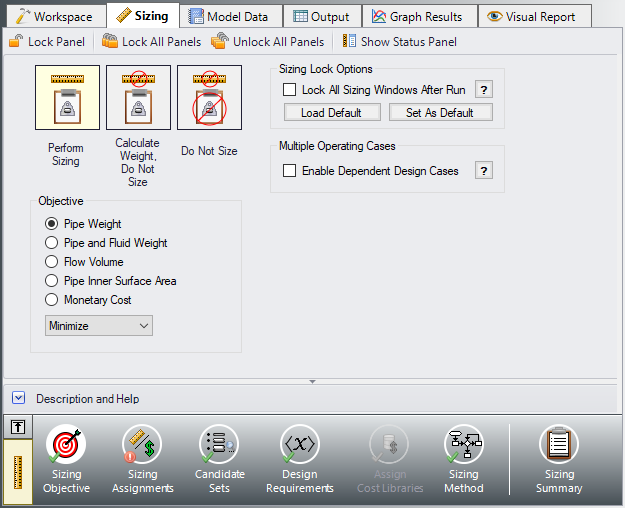 The Sizing Objective panel in the Sizing window.